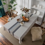 โต๊ะกาแฟผ้าปูโต๊ะผ้าปูโต๊ะสี่เหลี่ยมผืนผ้าผ้าลินินโต๊ะแถบสีเทา