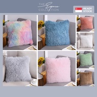 //LOLA// Soft Fur Cushion 40x40cm Sofa Cushion Fluffy Throw Pillow Rainbow Cover Decorative Pillowcase