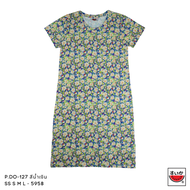แตงโม (SUIKA) - เสื้อแตงโม เดรสผ้ายืดคอกลม พิมพ์ลายดอกไม้ ( P.DO-127 )