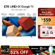 Hisense E7K Smart Google TV 43 55 65 75 inch | Dolby Vision | Dolby Atmos | MEMC | HDR 10 | VRR + ALLM | Dual Wifi 2.4/5G | Bluetooth 5.0 | HDMI (eARC)