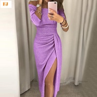 Sparkly Bodycon Slit Dress Off Shoulder Gown Evening Bodycon Dress Thigh High Split Dress Glamorous 