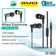 Awei ES-500i Wired Earphone Mini Stereo Surround Sound 1.2M Length Wired Headphone Awei Earphone Awe