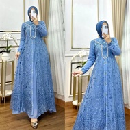 Gamis Brokat Payet Mewah Maudy Dres Ceruty Babydoll Mix Brukat Garden Aplikasi Mutiara Payet Swarosk
