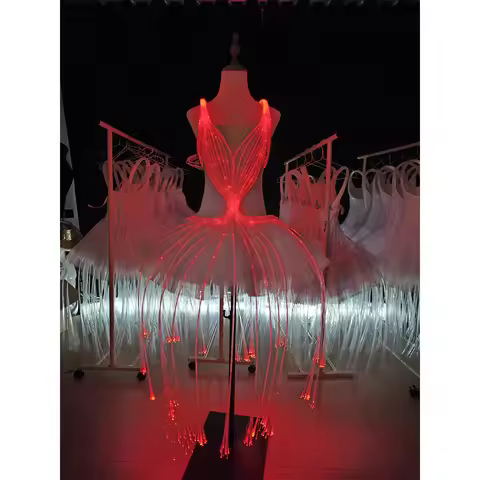 Colorful Fiber Optic Ballet Costume Skirt Luminous Dress Color Change Remote Control DIY GOGO Show C