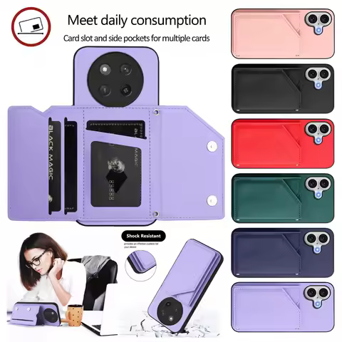 Card Holder Back Case For Honor 400 200 90 Magic 7 6 5 Lite X9C Smart Huawei P70 Magnetic Button-Fli