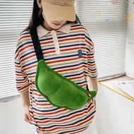 BLISS Edamame Shape Bag, Cartoon Zipper Closure Soybean Shoulder Bag, Funny Soft Texture Green Creat