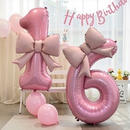 40inch Number Balloon with Bow Pink Birthday Number Balloon for Girls Daughter Birthday Decorations 