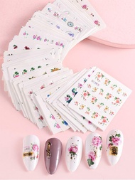 Bộ 55 Hoa Móng Tay Nghệ Thuật Chuyển Nước Bộ Miếng Dán Lấp Lánh Hạt Charm Ren Charm Làm Móng Tay Tra