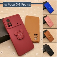 Carristo Xiaomi Poco X4 Pro 5G Simple Back Silicone Case with Bear Stand I-Ring Ring Soft TPU Cover Casing Phone Mobile Colourful Cute Housing