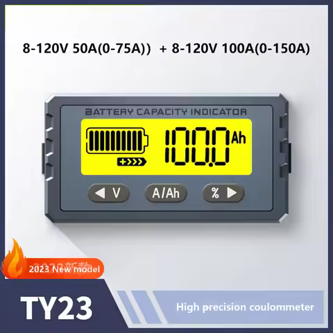 TY23 Battery Capaticy Indicator 8V-120V 50A 100A Coulomb Counter Meter Battery Volt Tester Li-ion Li
