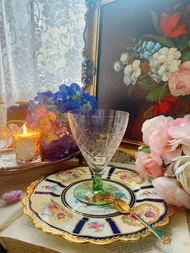 英國手工切割古董水晶杯酒杯白酒杯水晶杯果汁杯古董杯一隻