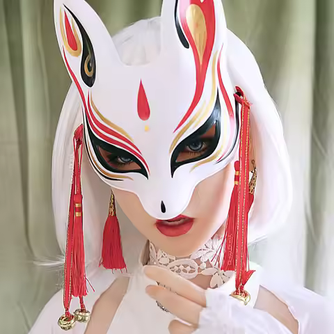 Little Bunny Kitsune Mask for Kids and Slim Adult Face,Christmas Kawaii Rabbit Cosplay Accessory for