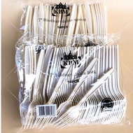 🔥Packaging🔥Biodegradable 7" Plastic Spoon Fork Set Disposable Thick Party Cutlery Plastik Sudu Garfu