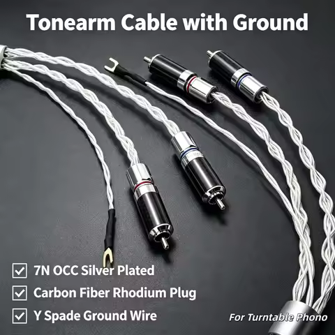 7N OCC Silver Plated Tonearm Cable with Ground Wire RCA Phono Cable Carbon Fiber Y Spade for Turntab