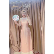 Áo dài cách tân tay voan cổ yếm hồng da