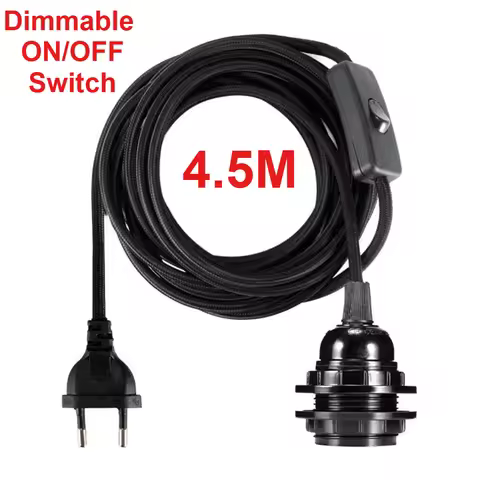 4.5M EU/US Plug in Pendant Lamp Black Extension Hanging Lantern Cord Cable with On/Off Dimmable Swit