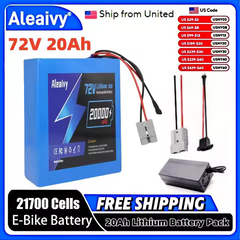 Aleaviy 72V 20Ah Electric Bike Lithium Battery Pack 20000mAh Li ion Ebike Battery for Bicycle Scoote