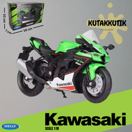 Mainan Motor Balap Sport Diecast Welly Kawasaki Ninja ZX-10R Hijau Motorcycle Racing Skala 1:18