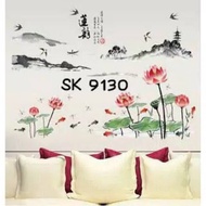 Wall sticker sticker lotus lotus red with mountain