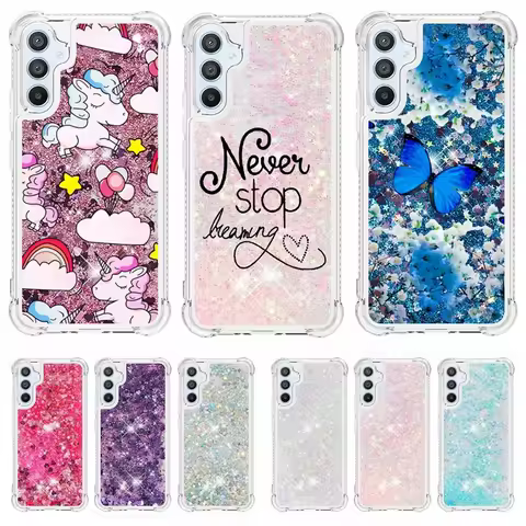 A55 A35 A15 5G Case Cartoon Glitter Quicksand Liquid Cover For Samsung Galaxy A55 A35 A15 A25 A54 A3