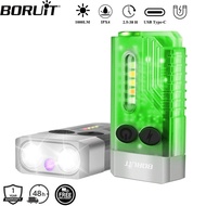 BORUiT V10 EDC Keychain LED Fluorescence Flashlight Type-C Rechargeable Torch Work Light Magnet Buzz