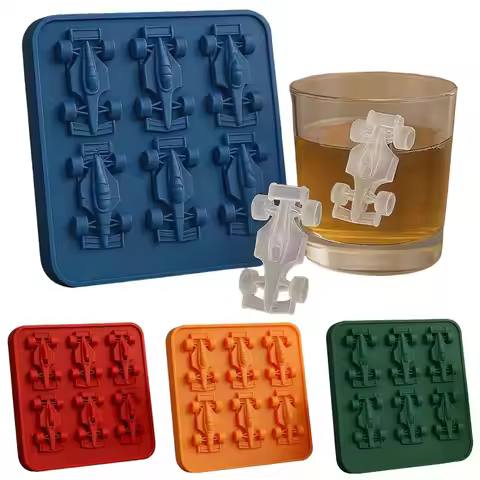 F1 Car Ice Mold, Ice Cube Trays for Freezer with Ice Container, 6-Cavity Formula Racing Car Silicone