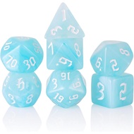 7PCS Polyhedral DND Dice, D&D Dice Set Filled with White and Blue Swirls for Role Playing Dice Games