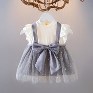 0-4Year Old Princess Bowknot Grey Dress Baby Girl Dresses