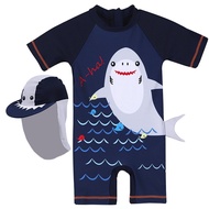 Children's swimsuit boy's one-piece shark export swimsuit with sunscreen cap quick drying fabric baby surf suit