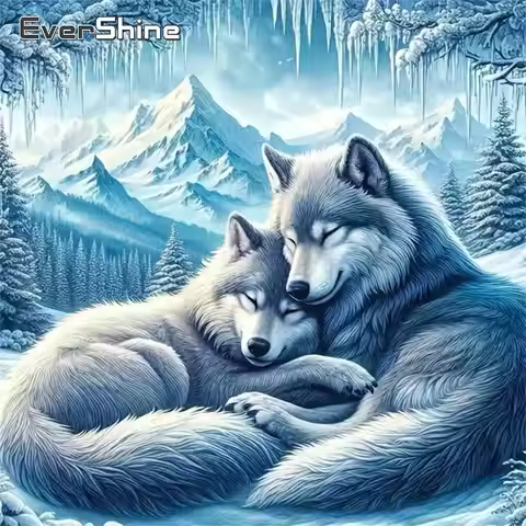 Evershine Full Square Round Diamond Embroidery Wolf Painting Animal Mountain Winter New Collection D