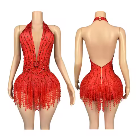 Bling Bling Crystal Rhinestone One Piece Bodysuit Club Jumpsuit Showgirl Rompers Ladies Fringes Aeri