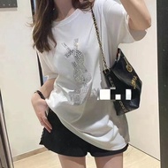 YSL Pure Cotton Heavy Industry Trendy Brand Letters Yang Shulin Hot Diamond T-shirt Women's Short-sleeved Loose Casual Slim Top Internet Celebrity Hot Style
