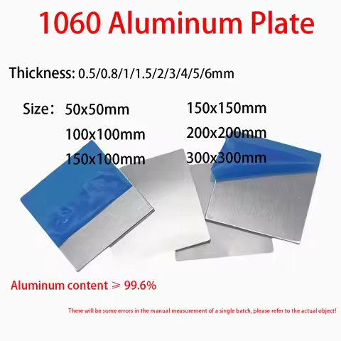 1060 Aluminum Plate Thickness 0.5mm-6mm Aluminum Alloy Square Plate Polished Plate Sheet 100x100mm/1