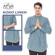 Baju koko Pria linen tangan panjang warna turkis atau biru warda Atva