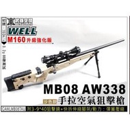 &lt;傻瓜二館&gt;WELL MB08 AW338 M160 升級版 沙色 狙擊槍  空氣槍 摺疊托+附3-9×40狙擊鏡+腳架