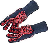 J H Heat Resistant Oven Glove:EN407 Certified 932 °F, 2 Layers Silicone Coating, Oven Mitts for Cook