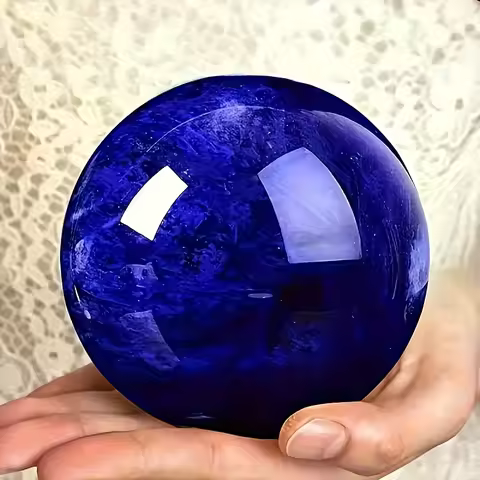 [Bohemian Crystal Ball] Vibrant Red Unique 1pc Polished Crystal Quartz Ball - Blue Smelting Sphere