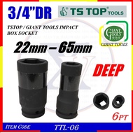 (22mm - 65mm) L-3/4" TSTOP / GIANT TOOLS IMPACT BOX SOCKET - DEEP - TTL-06