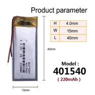 Rechargeable Battery 401540 Battery 220mAh Li-Polymer 3.7V For Replacement MP3 Toys Headphone Blueto