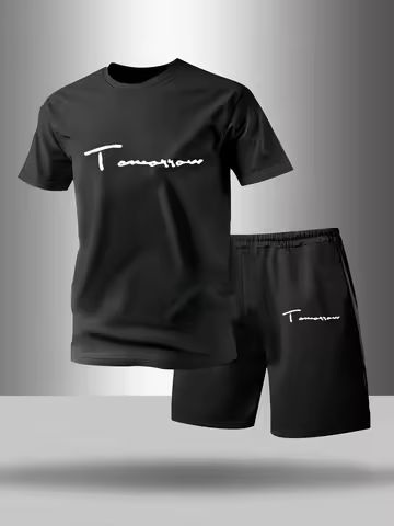 Two piece men's pajamas for spring summer autumn winter short sleeved shorts fashionable letter patt