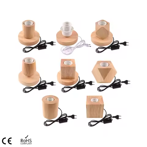 Retro Wood Table Lamp E26 E27 Socket Vintage Desk Lamp Base Holder EU Plug Bedside Lamp Decor Wooden