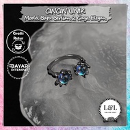 Ring Galaxy Double Stonebiru Aesthetic Adjustable Premium Look Galaxy Stone Fashion Ring Elegantbiru