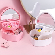 Mirror Organizer Heart Cosmetic Container Makeup Storage Box Jewelry