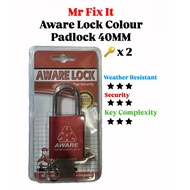 Mr Fix It Aware Lock Colour Padlock 40mm /Kunci Mangga Berwarna Aware Lock 40mm