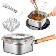 Stainless steel deep fryer Portable outdoor multifunctional pot Home outdoor square deep fryer Box