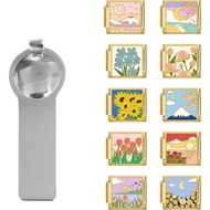 papasgix Italian Charm Bracelet Charms Gold Set Links Bulk with Opening Tool 9mm Italian Charms Flow