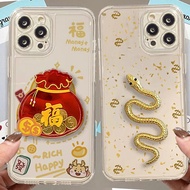 3D Golden Snake Lucky Bag New Year Phone Casing For Xiaomi Redmi 14C 13C 12C Note 13 Pro 12 11 10 Pl