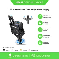 UPLU Car Charger Retractable Fast Charging PD 66W 4 in 1 Car Motorcycle Type C Plug & iphone