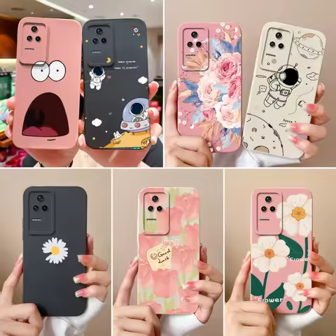 Case For Xiaomi Poco F4 GT 5G Flower Soft Liquid Silicone Camera Lens Protection Phone Back Cover Fo