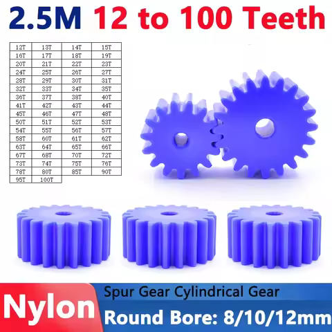 1pcs 12 to 100 Teeth 2.5M Blue Nylon Flat Spur Gear Low Noise Plastic Gear Wheel for 3D Printer/Dron